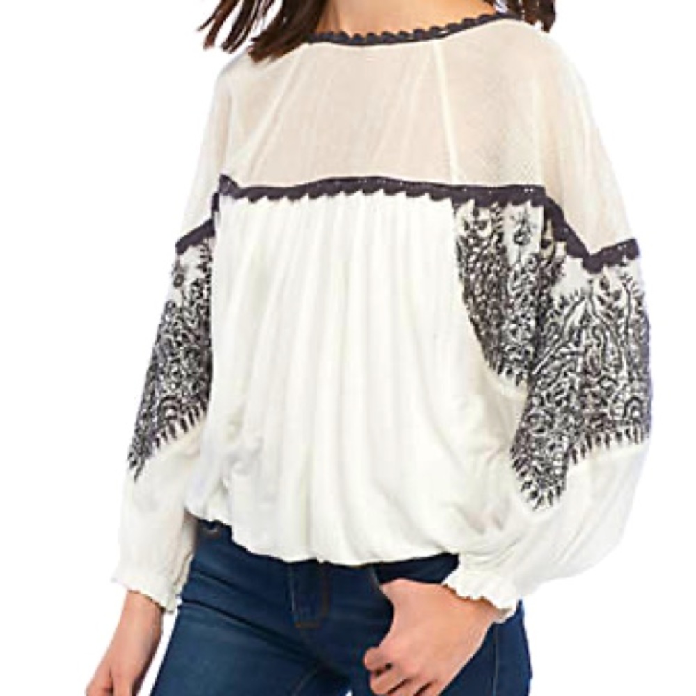 Free People Carly Embroidered Peasant Top